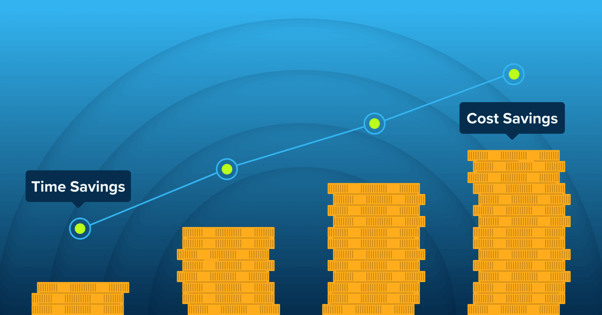 rows of stacked up coins with a data line above it